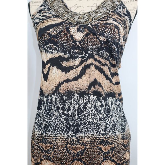 Animal Print Beaded Halter Maxi Dress Sexy Cross Back Design & Stretch Fabric - Picture 9 of 10